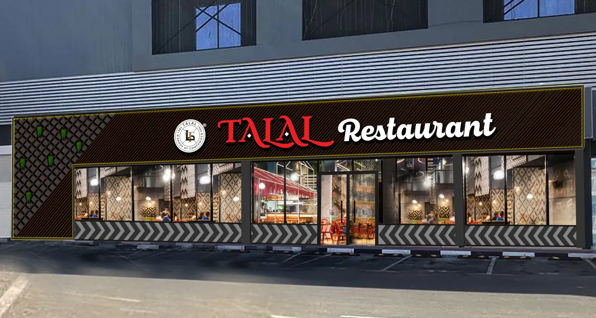 Talal restaurant directional arrow sign